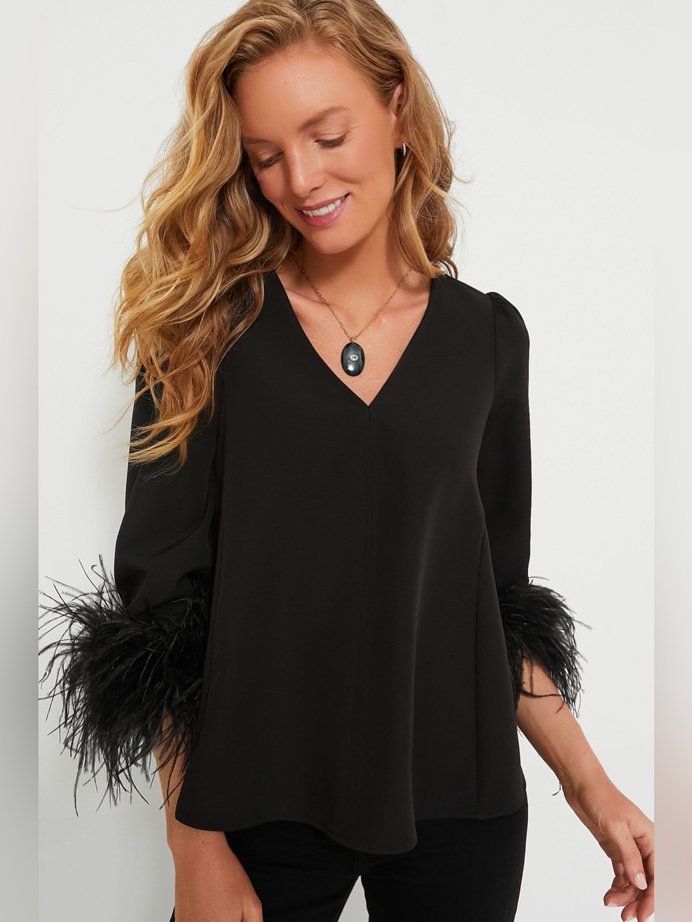 NWT Tuckernuck Easton Black V-Neck Feather Top & Pants | XS - Picture 2 of 13